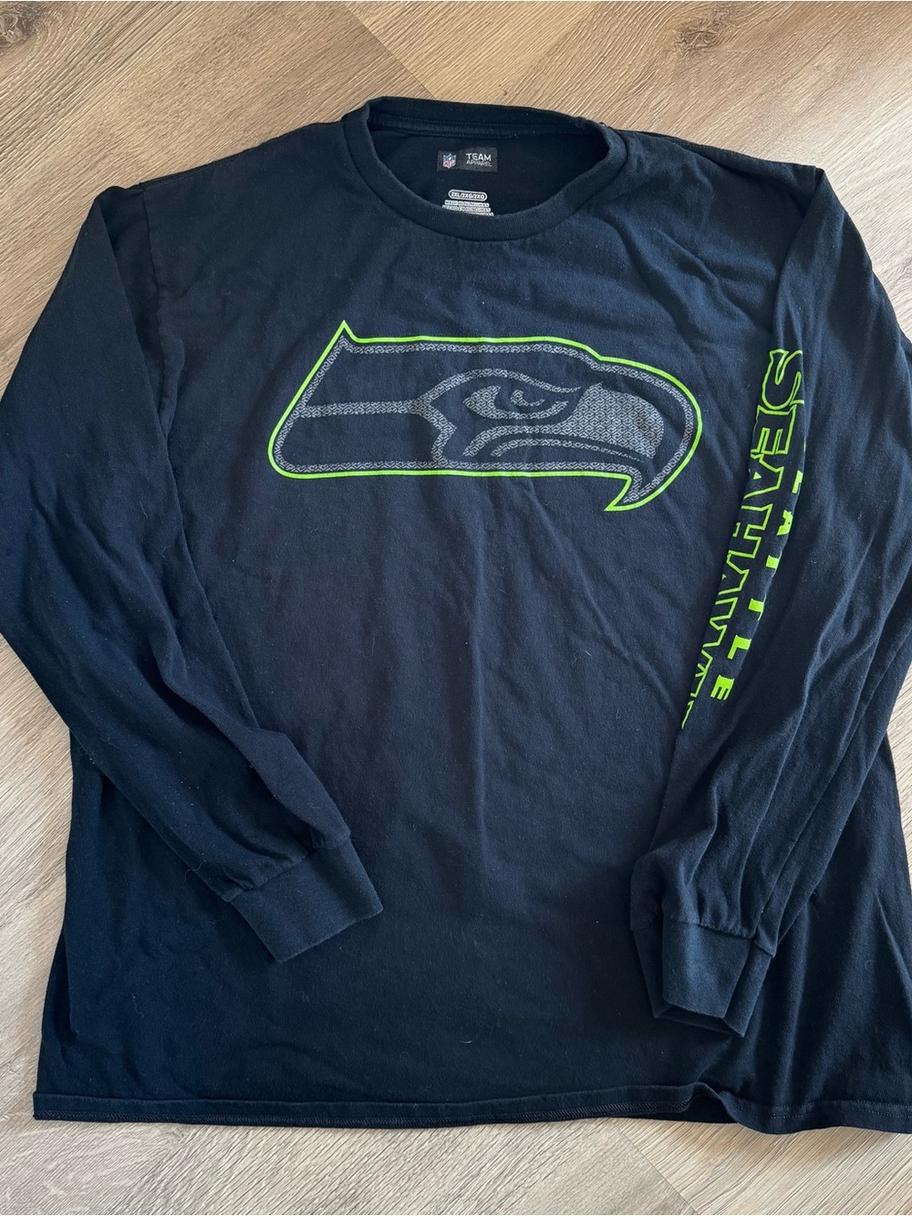 NFL Black Long-Sleeve Tee with Neon Green Seahawks Logo